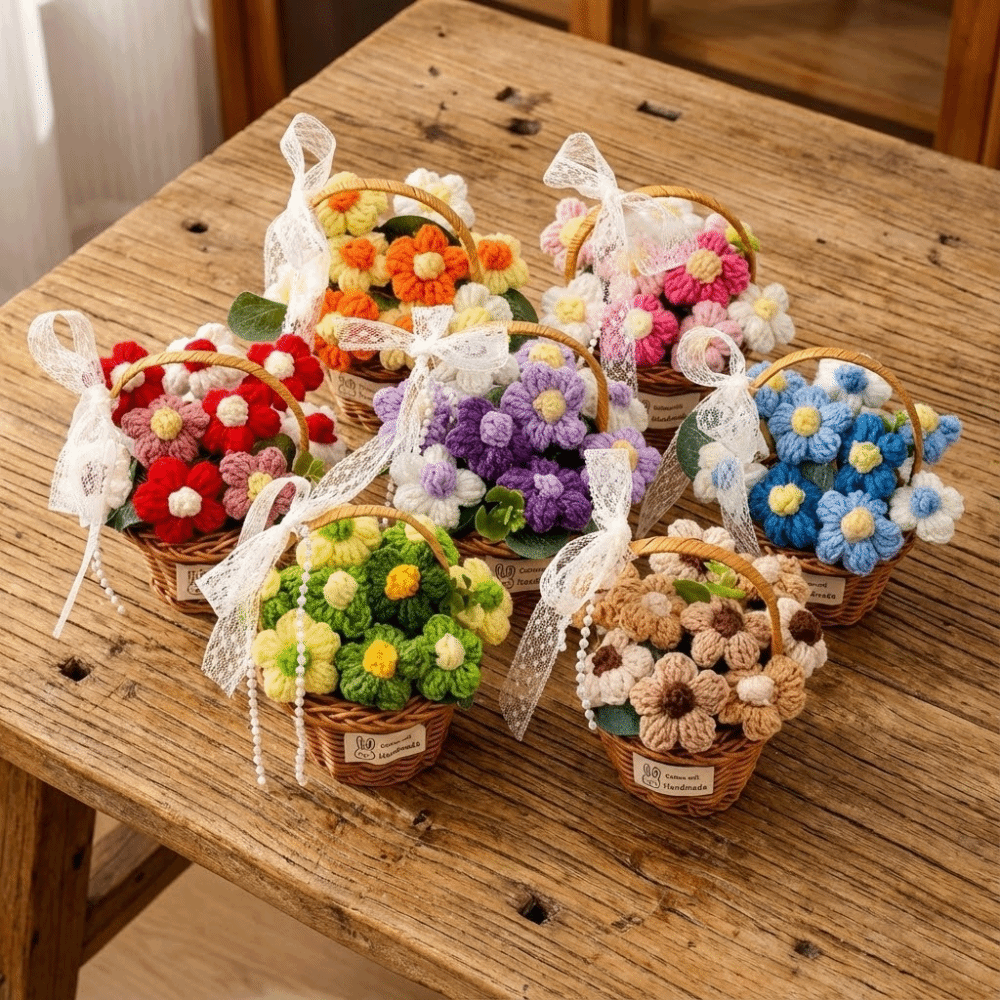 Handmade Puff Yarn Flower Fini – обзор и цена Baby Products Basket